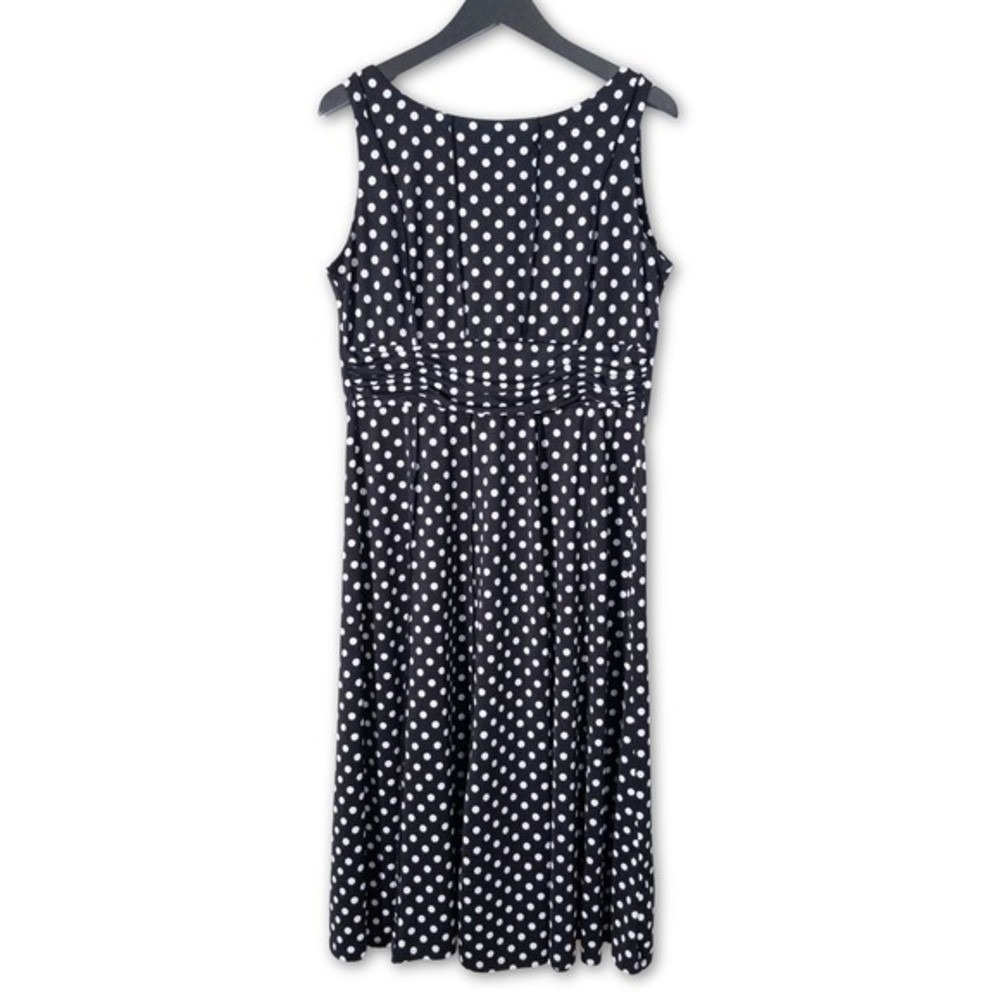Polka Dot Dress Womens L Black White Midi Business Casual Preppy‎ Twee Modest